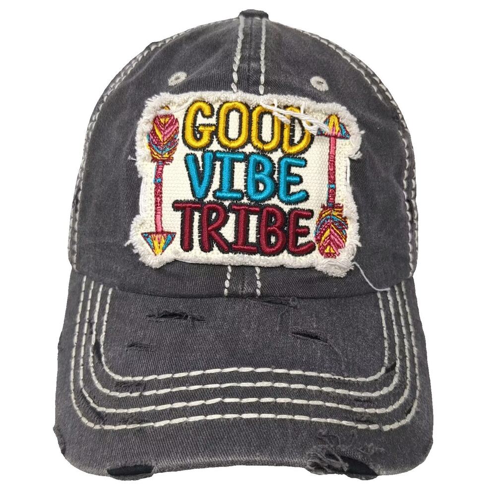 4350 District Baseball Cap Gray White OS Good Vibe Tribe Distressed Patch Hat